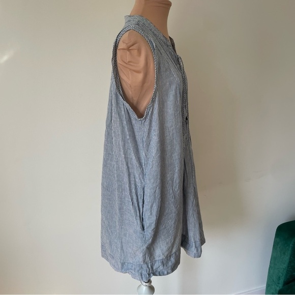Free People Off Poplin Blue Stripe Chambray Combo Lace Up Mini Dress EUC Size S - Picture 6 of 12